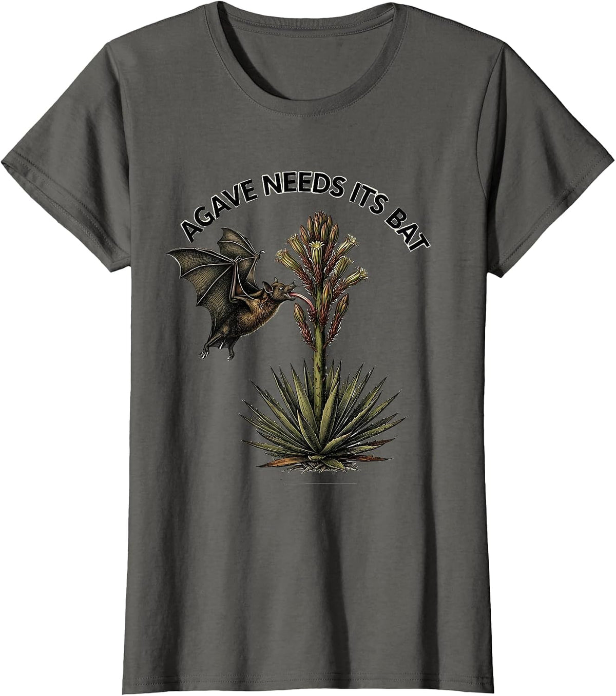 Women's Agave Needs Its Bat Botanical Bat Lover Wildlife T-Shirt - Asphalt Grey