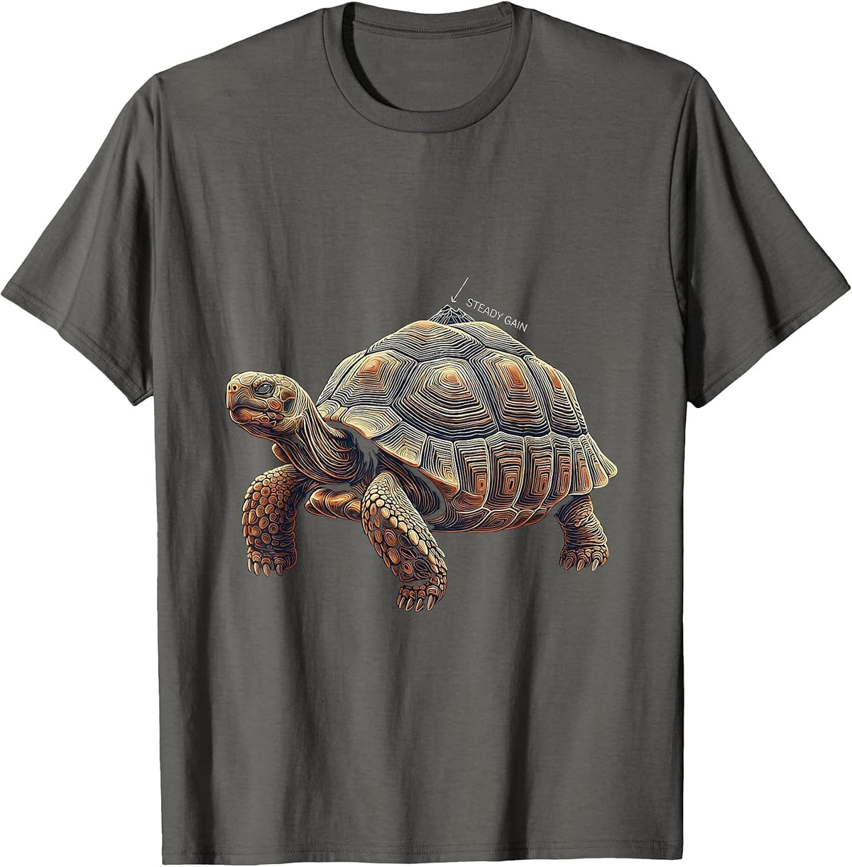 Steady Gain Topographic Contour Tortoise Lover Gift T-Shirt - Asphalt Grey