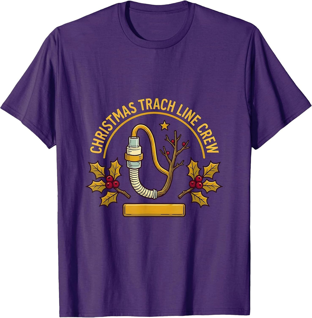 Christmas Trach Line Crew Funny Respiratory Therapist T-Shirt - Purple