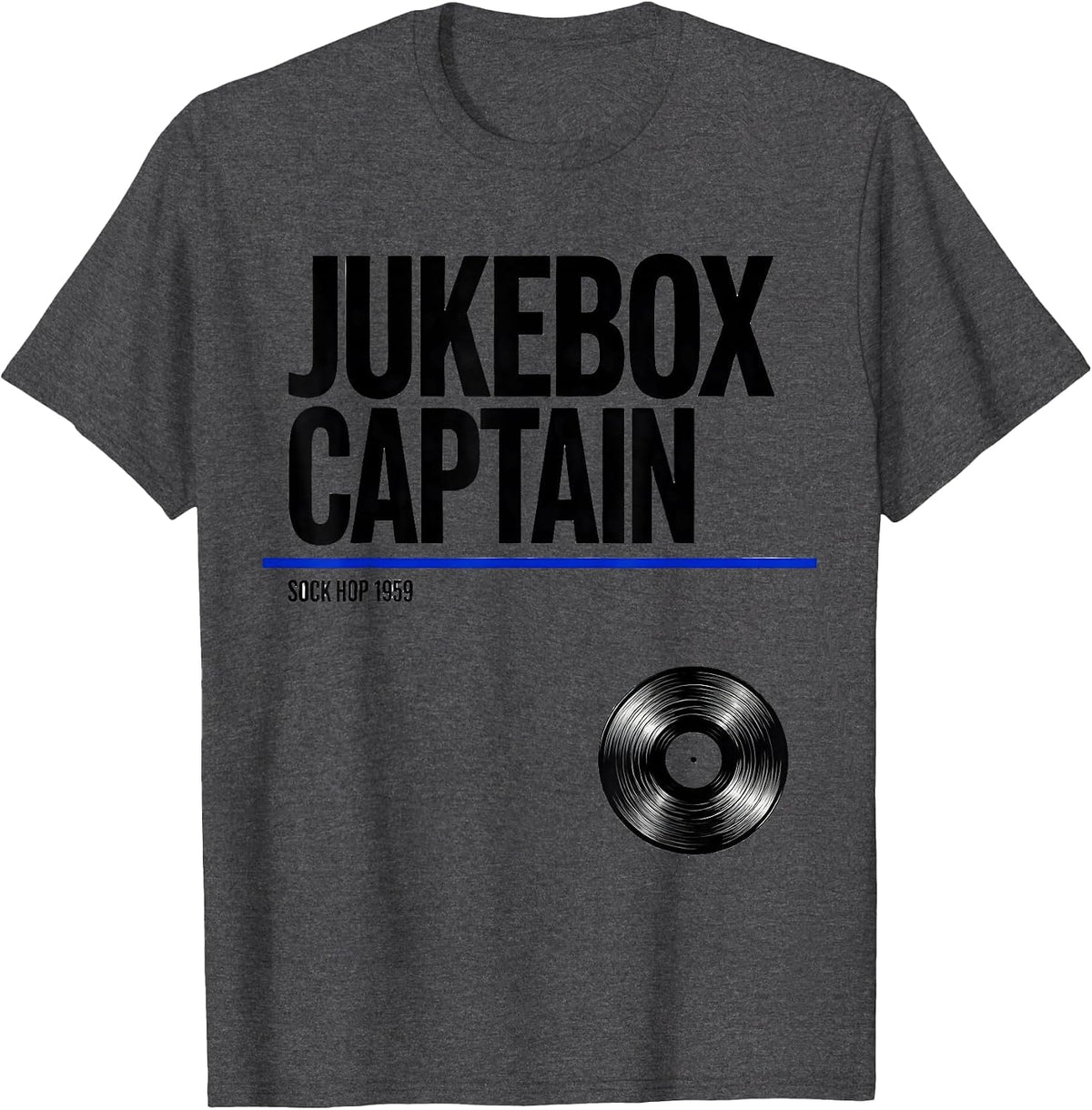 Men's Jukebox Captain Sock Hop 1959 Retro 1950s Rockabilly Party T-Shirt - Dark Heather Grey