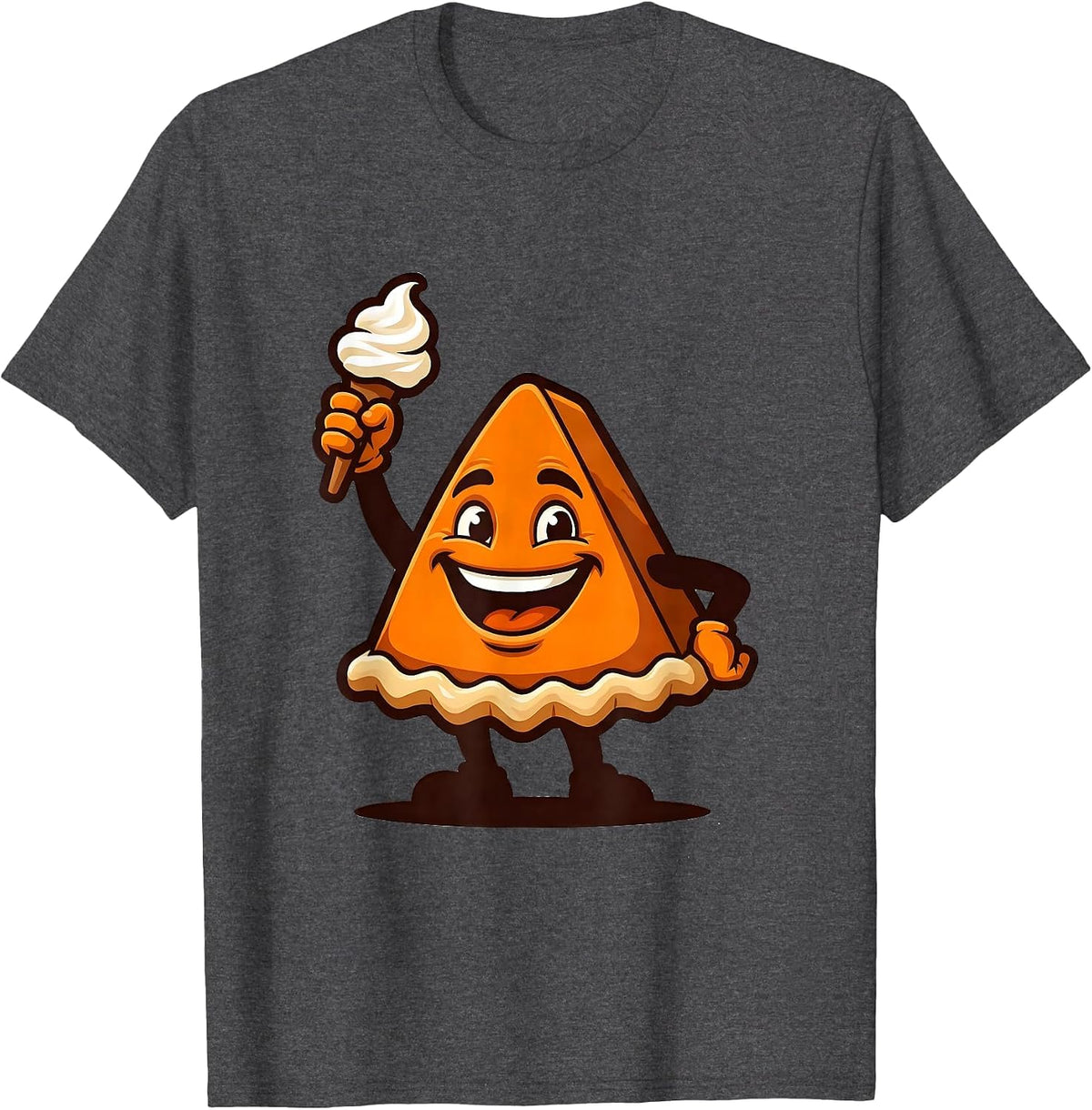 Men's Pumpkin Pie Wedge Mascot Funny Thanksgiving T-Shirt - Dark Heather Grey