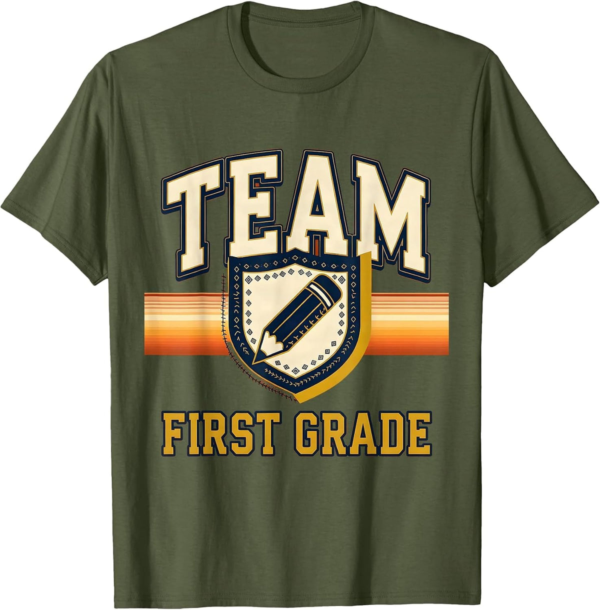 Team First Grade Retro Teacher Back To School T-Shirt - Olive Green