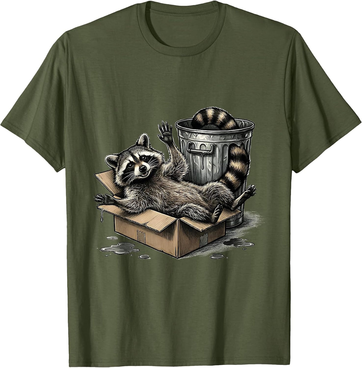 Men's Drunk Raccoon Trashed Panda Funny Animal Humor T-Shirt - Olive Green