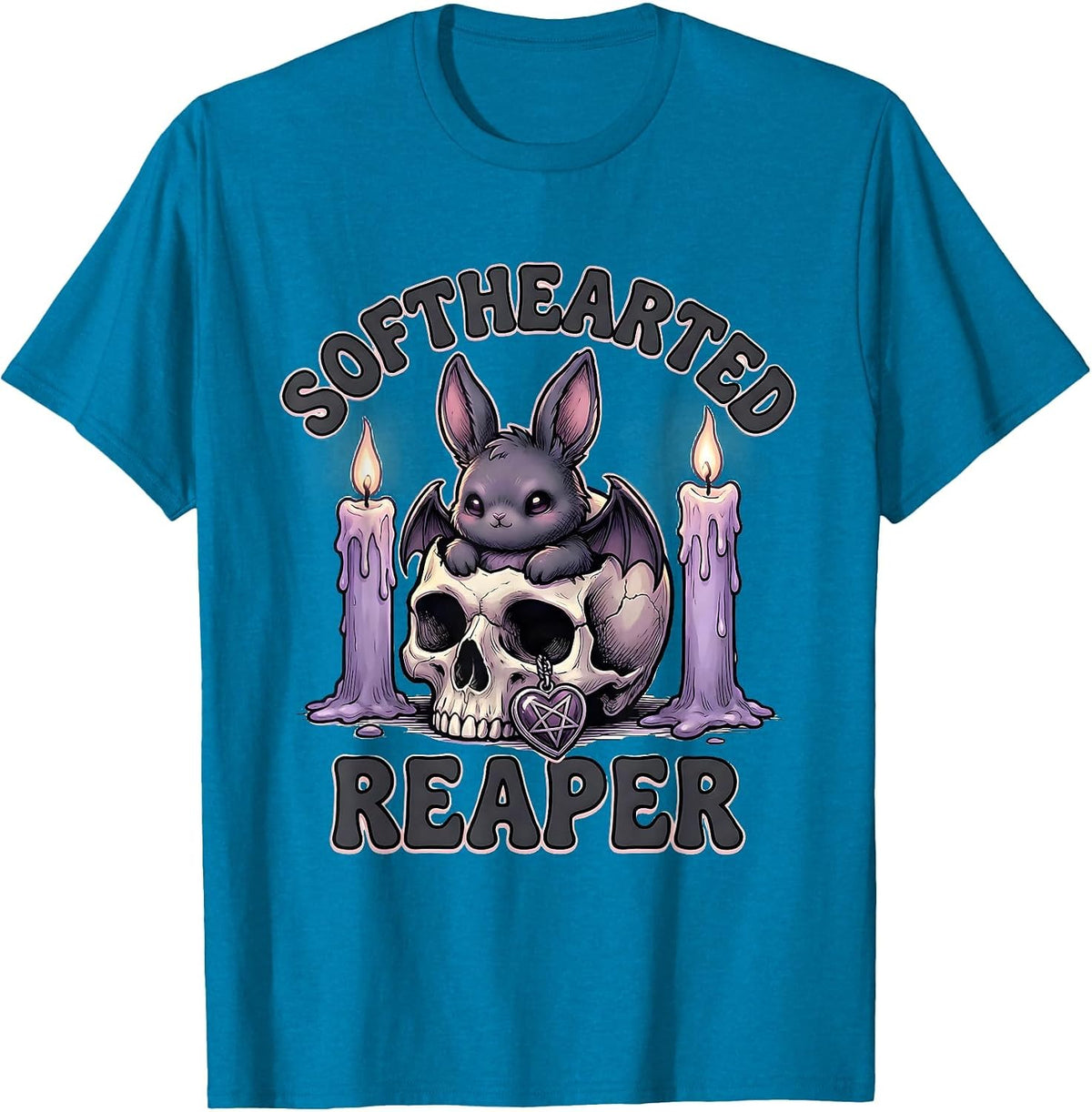 Softhearted Reaper Kawaii Pastel Goth Bat Bunny Skull T-Shirt - Sapphire Blue