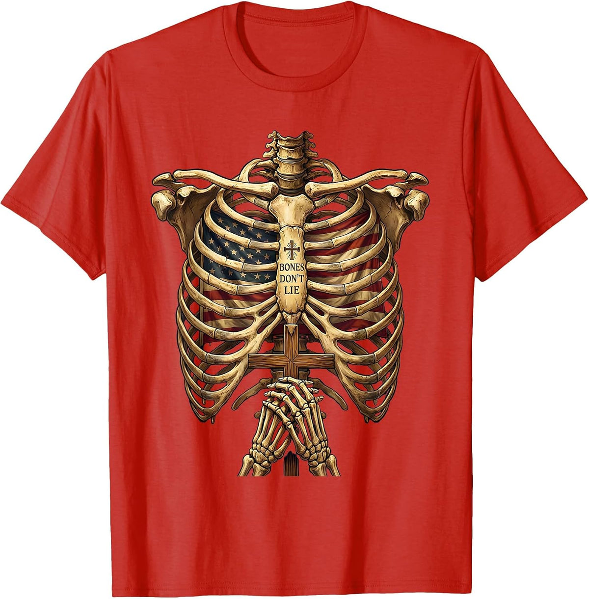 Men's Bones Don't Lie Bold Skeleton Graphic Design T-Shirt - Red