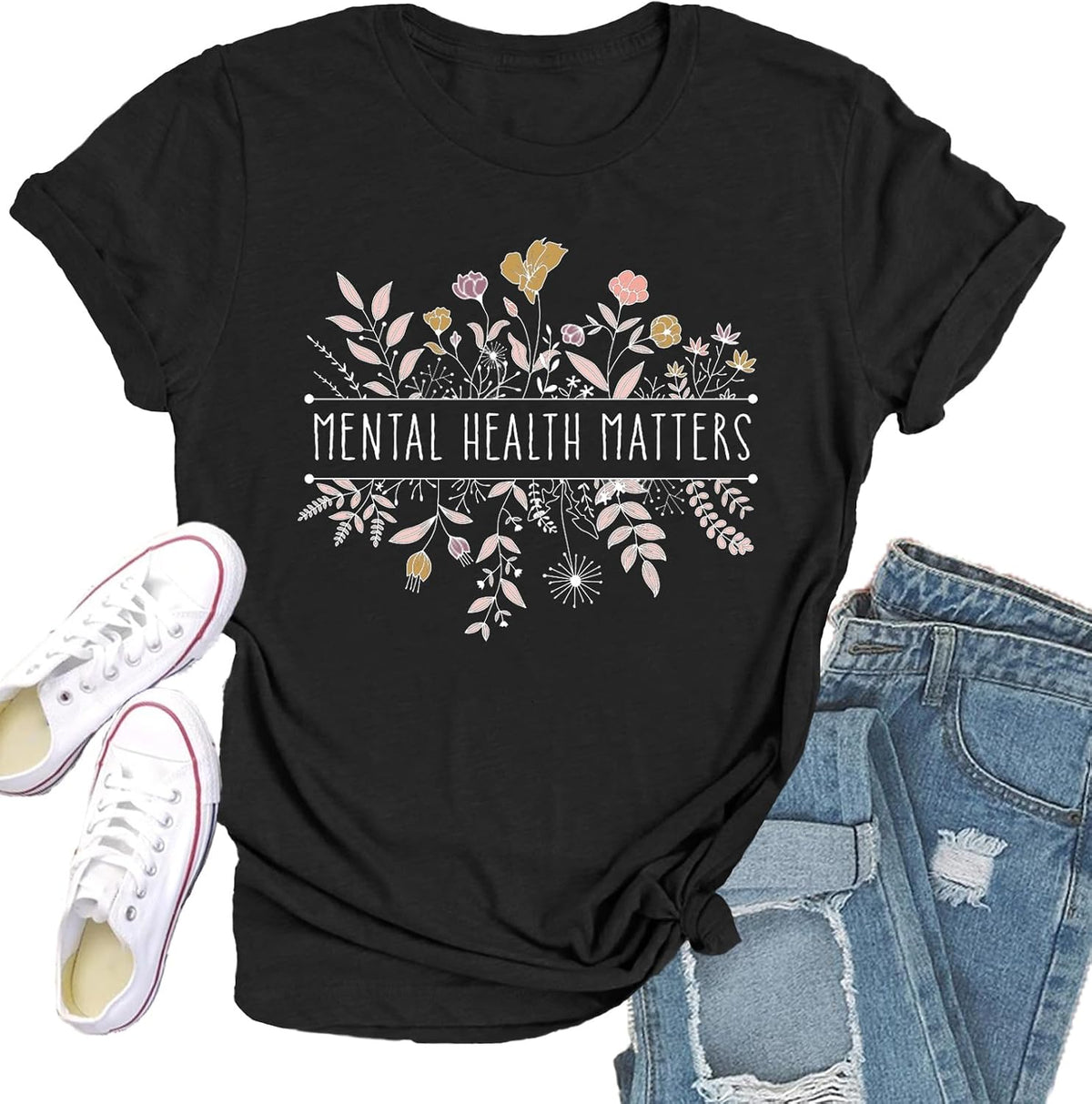 Mental Health Matters Shirt for Women Be Kind Tshirts Therapist Tee Top - Black