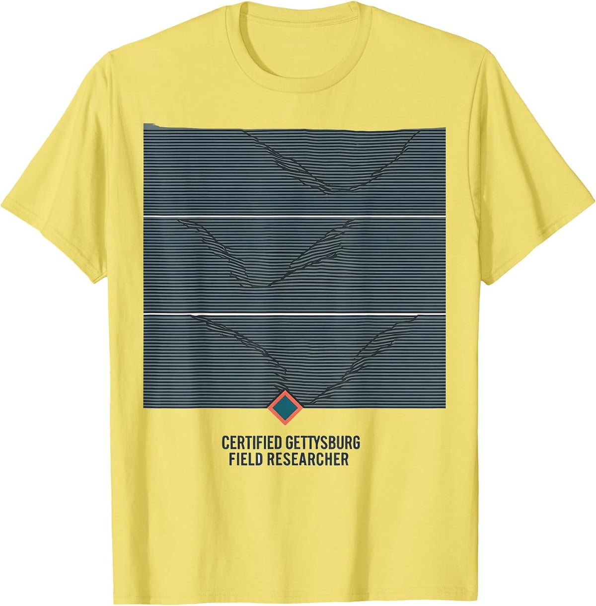 Men's Certified Gettysburg Field Researcher Flat Vector Civil War T-Shirt - Lemon Yellow