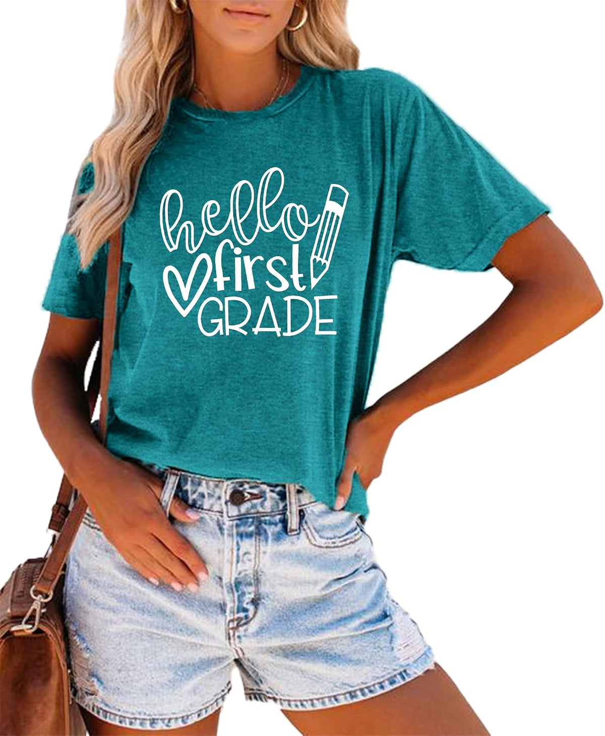 First Grade Teacher Shirts Teacher Shirt for Women First Day of School Tee - B-cyan