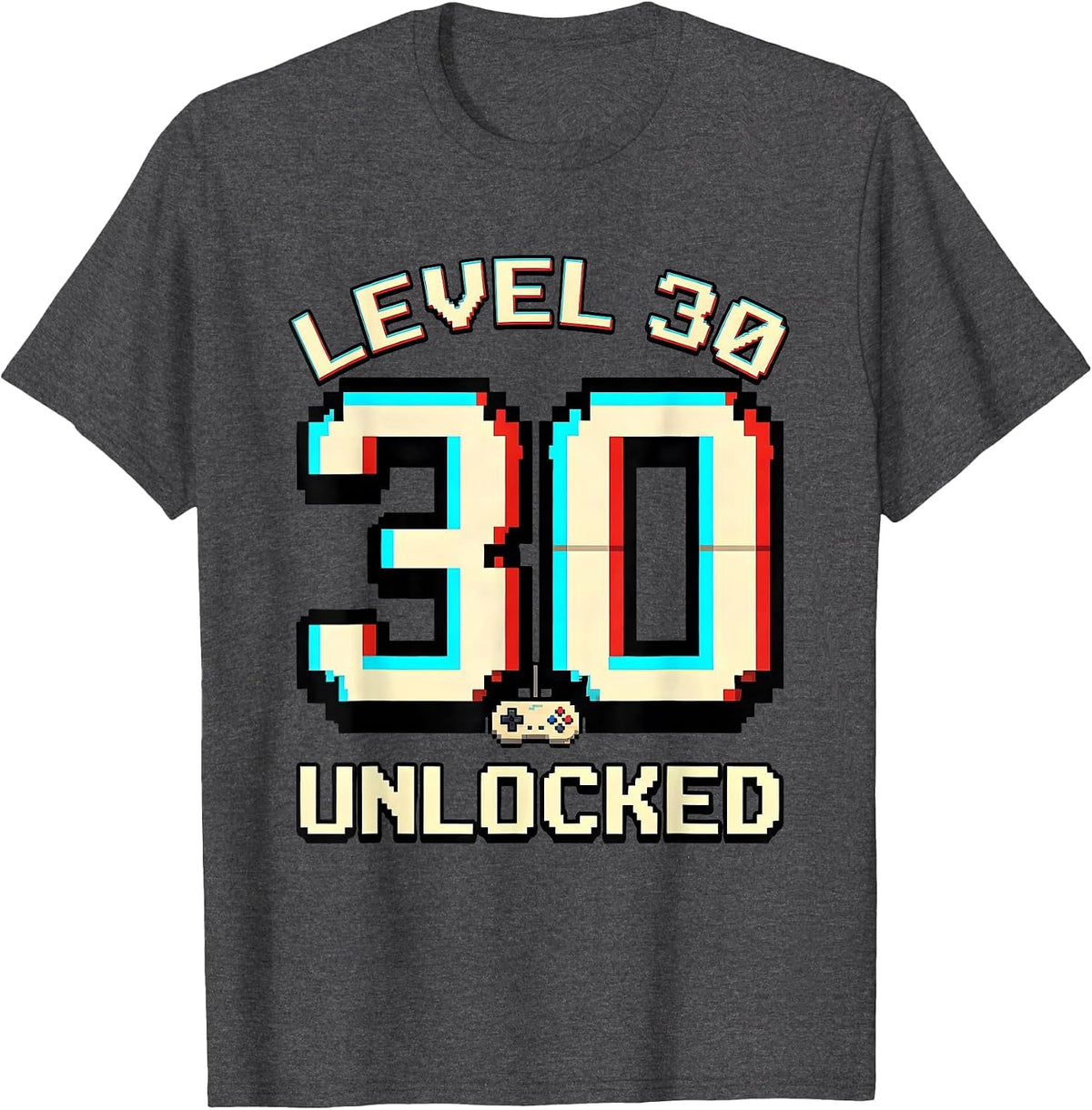 Level 30 Unlocked Pixel Art Gamer Birthday Gift T-Shirt - Dark Heather Grey
