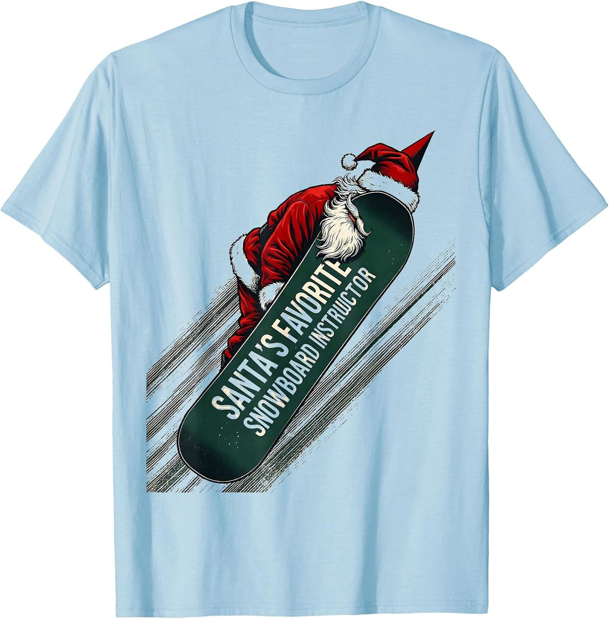 Men's Santa's Favorite Snowboard Instructor Funny Snowboarder T-Shirt - Baby Blue