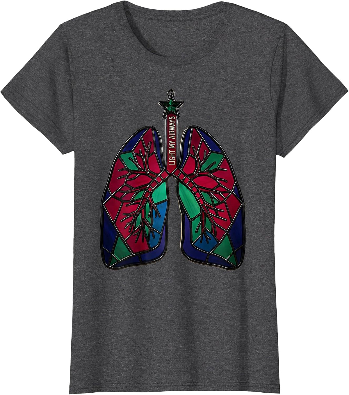 Women's Light My Airways Stained Glass Mosaic Respiratory Therapist T-Shirt - Dark Heather Grey
