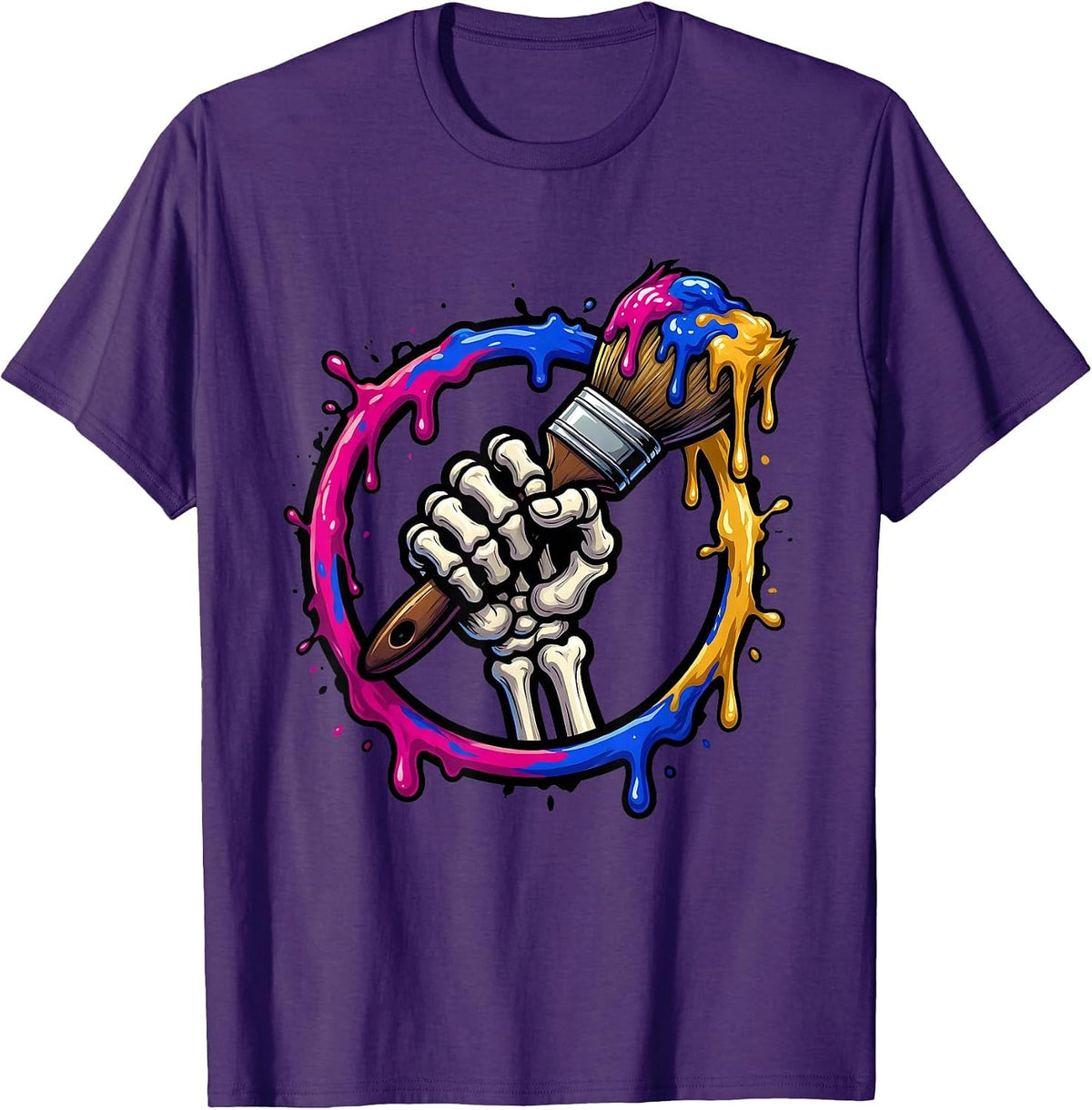 Men's Skeleton Hand Paintbrush Art Teacher Graphic T-Shirt - Purple