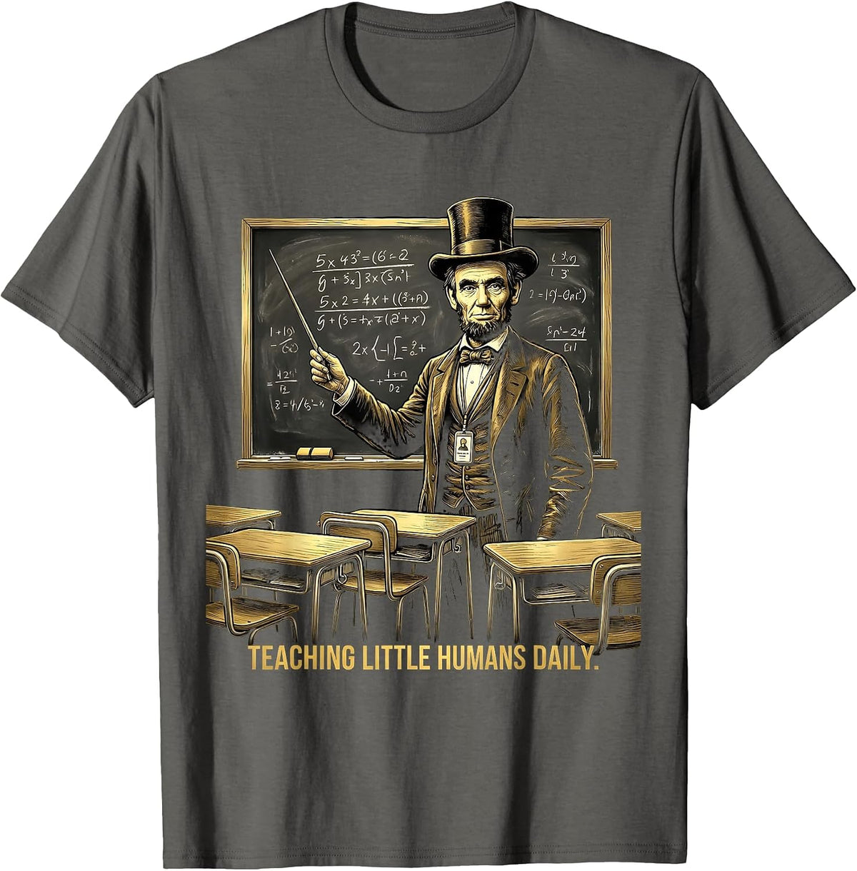 Teaching Little Humans Daily Third Grade Teacher T-Shirt - Asphalt Grey