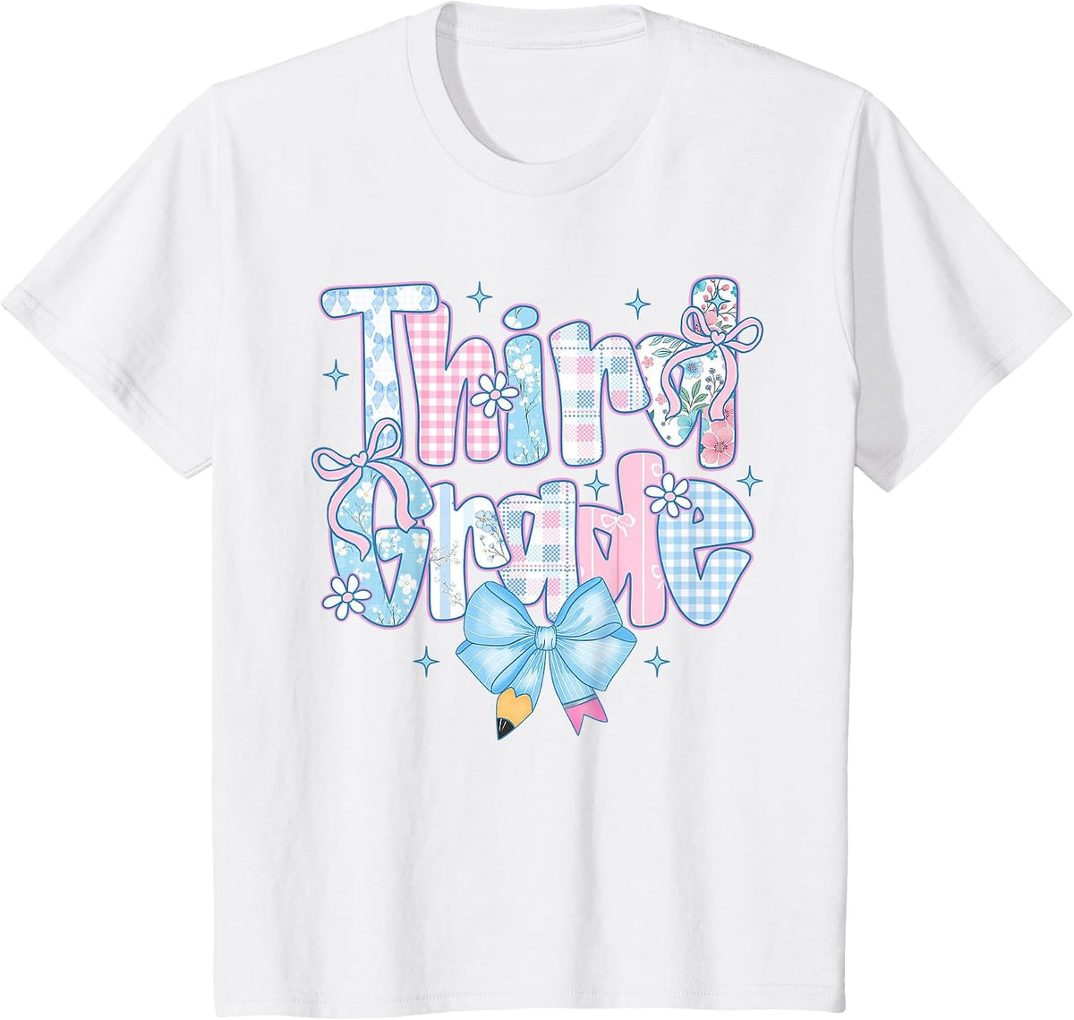 Preppy Bow Third Grade Back to School 3rd Grade Teacher Girl T-Shirt - White