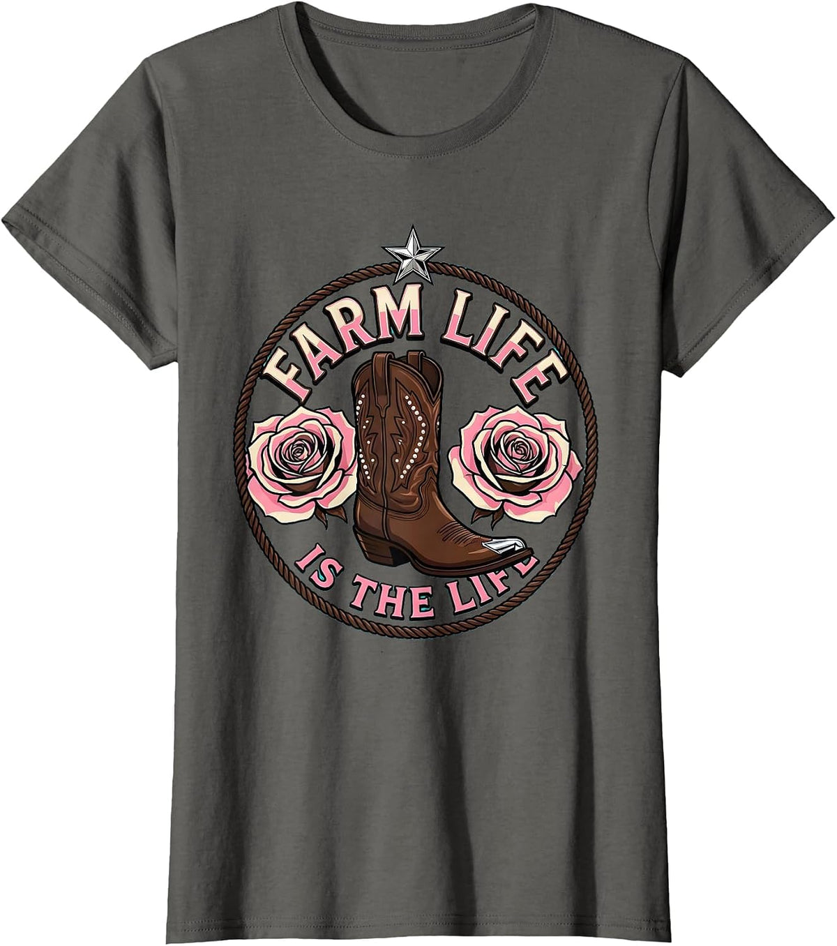 Women's Farm Life Is The Life Rustic Country Design T-Shirt - Asphalt Grey
