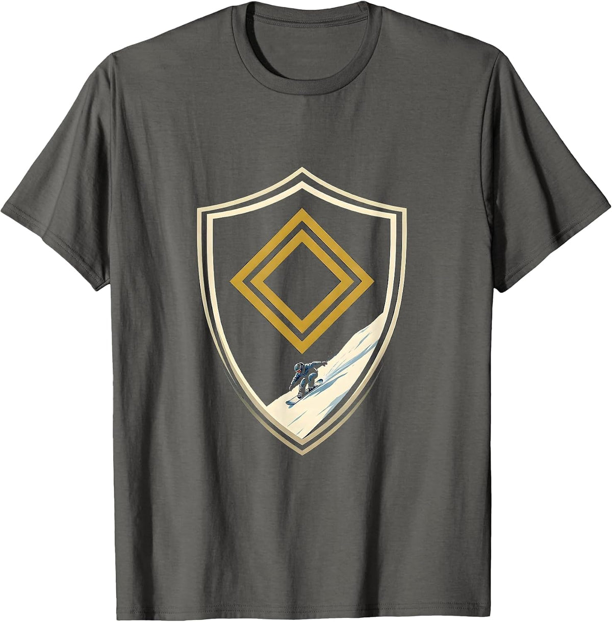 Men's Double Diamond Snowboarder Shield Ski Dad Humor T-Shirt - Asphalt Grey