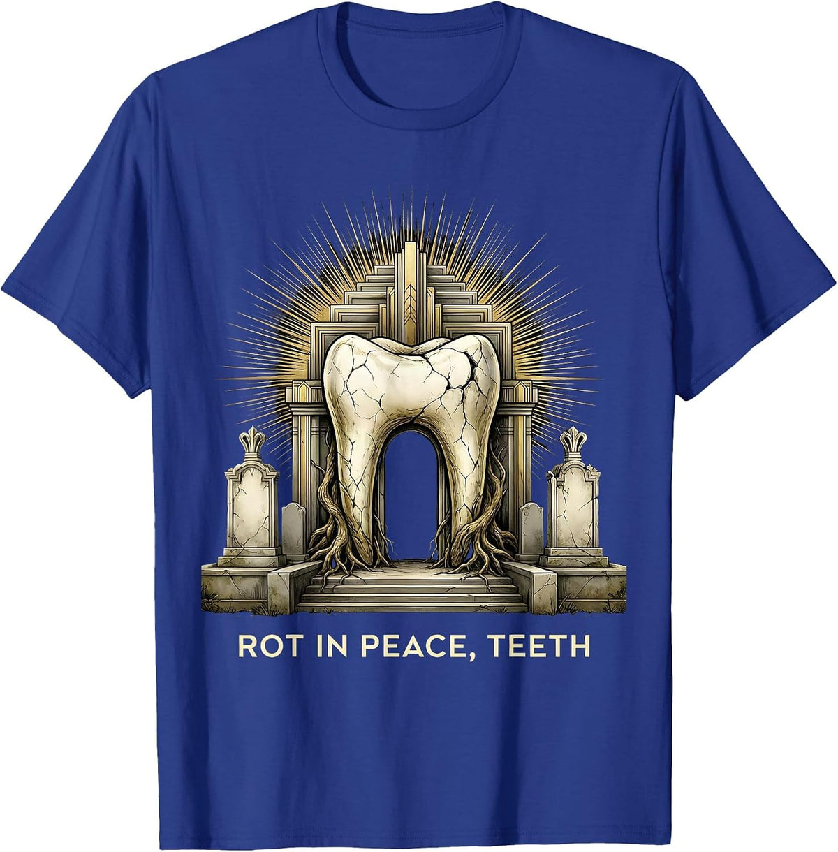 Men's Rot In Peace Teeth Halloween Dental Design T-Shirt - Royal Blue