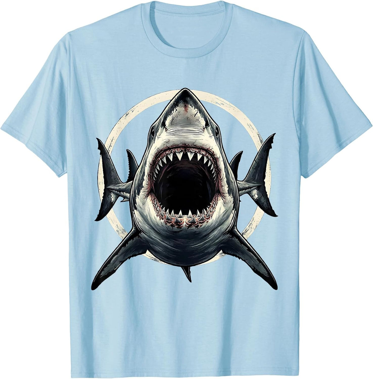 Men's Vintage Shark Jaw Attack Graphic Tee T-Shirt - Baby Blue