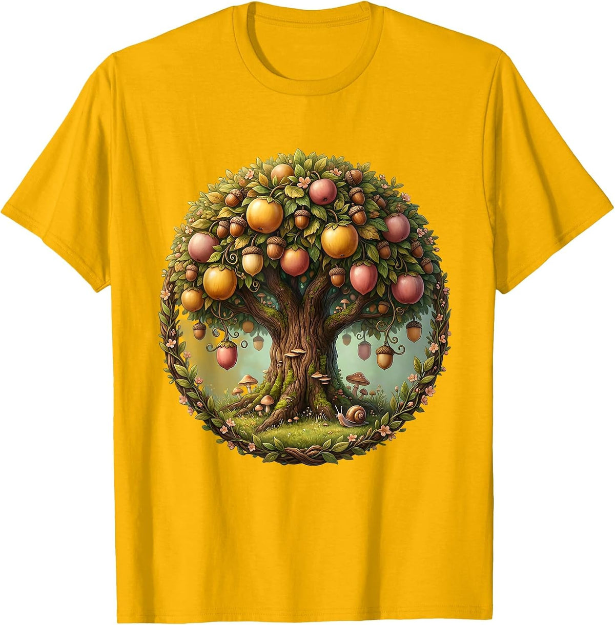 Kindergarten Teacher Crayon Tree Illustration T-Shirt - Golden Yellow