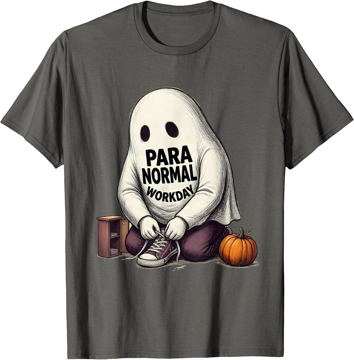Men's Para Normal Workday Funny Ghost Paraprofessional Halloween T-Shirt - Asphalt Grey