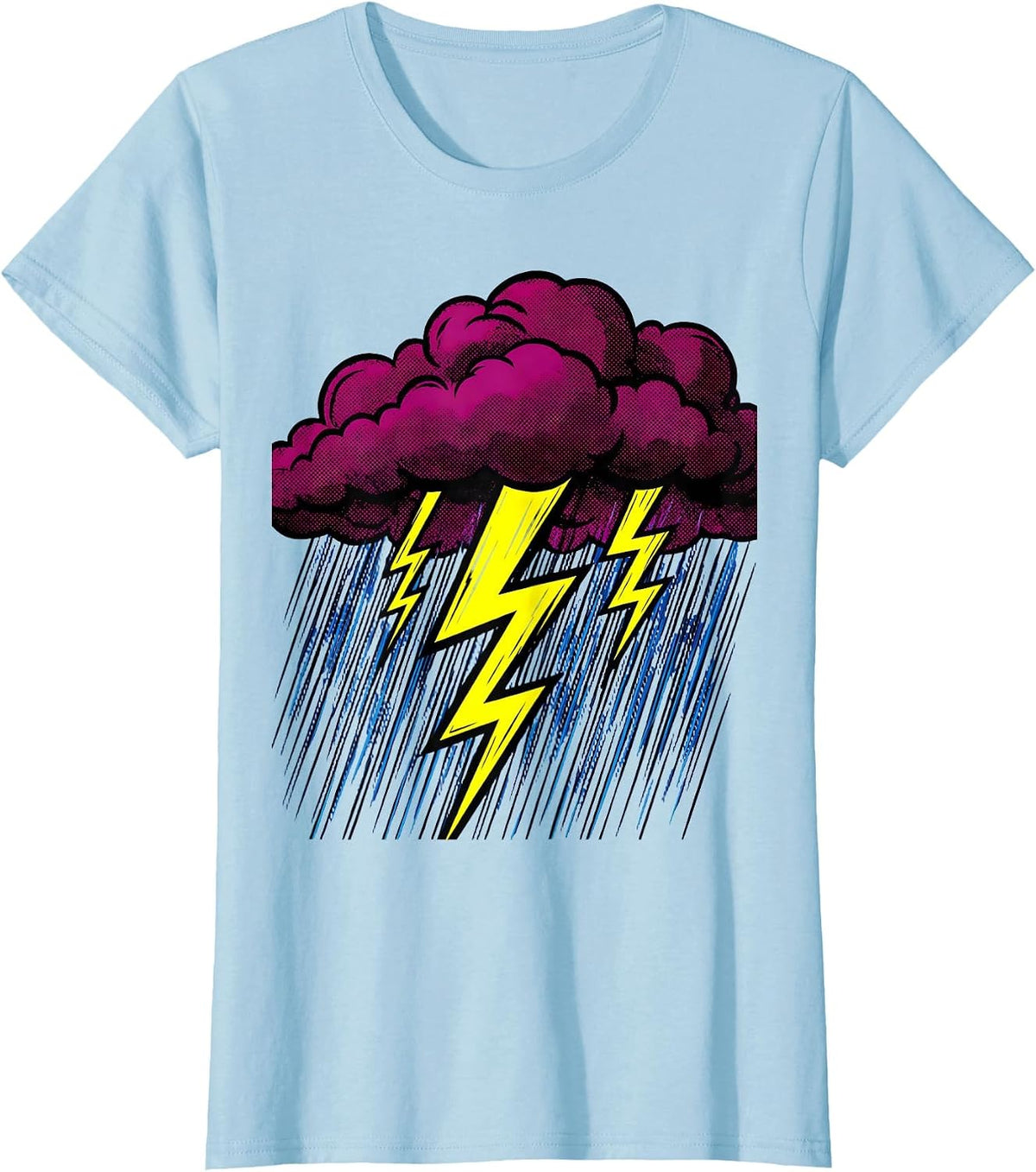 Storm Cloud Raining Lightning Bolts Graphic T-Shirt - Baby Blue