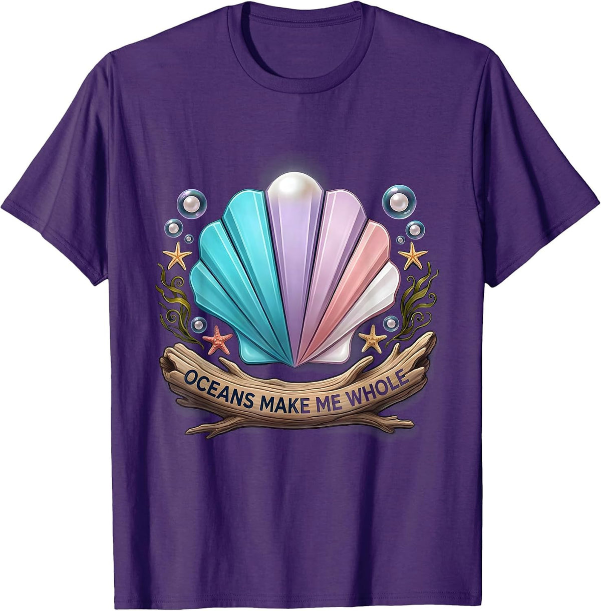 Men's Oceans Make Me Whole Fish Lover Design T-Shirt - Purple