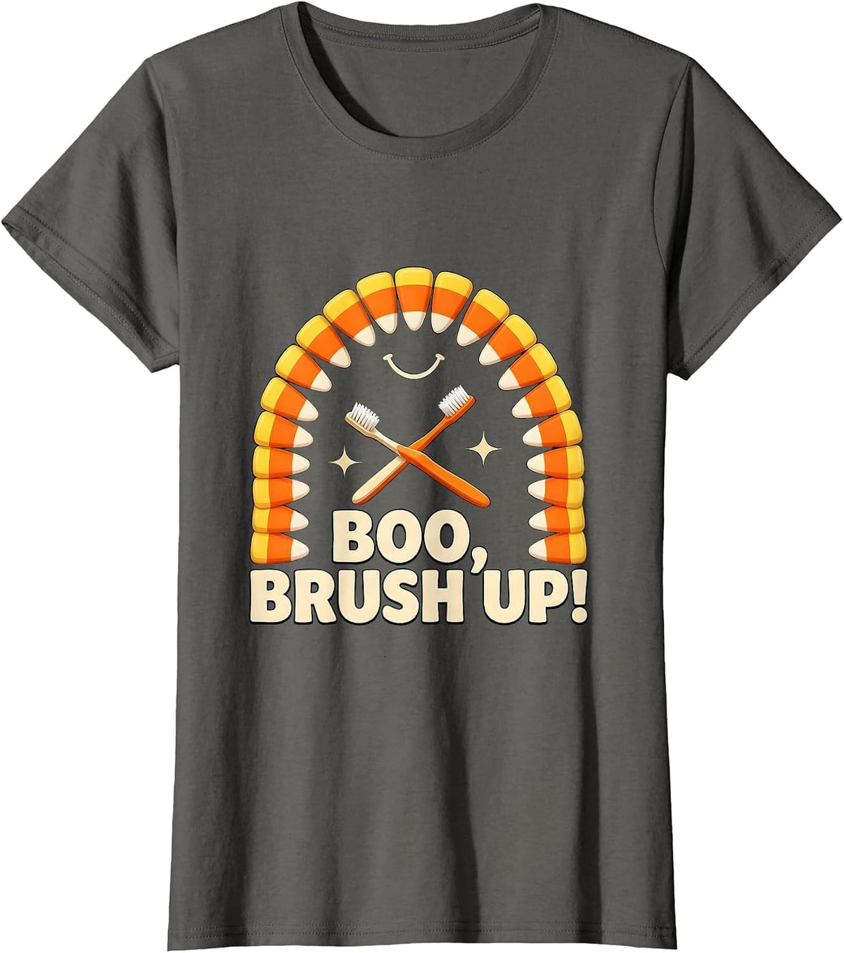 Women's Boo Brush Up Playful Dental Humor Halloween Dentist Costume T-Shirt - Asphalt Grey