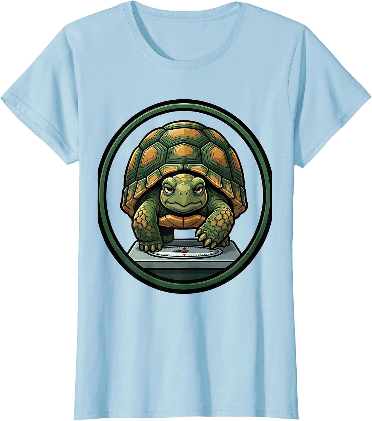 Women's Sealed Tortoise Badge Cartoon Turtle Lover Humor T-Shirt - Baby Blue
