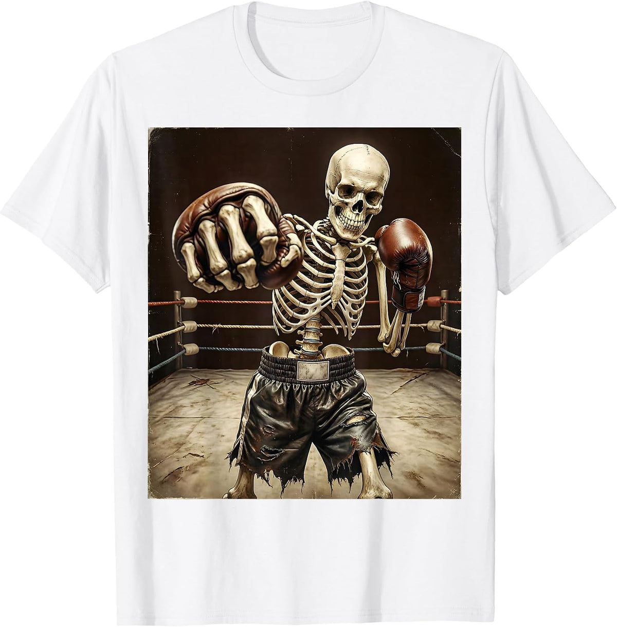 Men's Skeleton Boxer Mid-Punch Graphic Tee T-Shirt - White