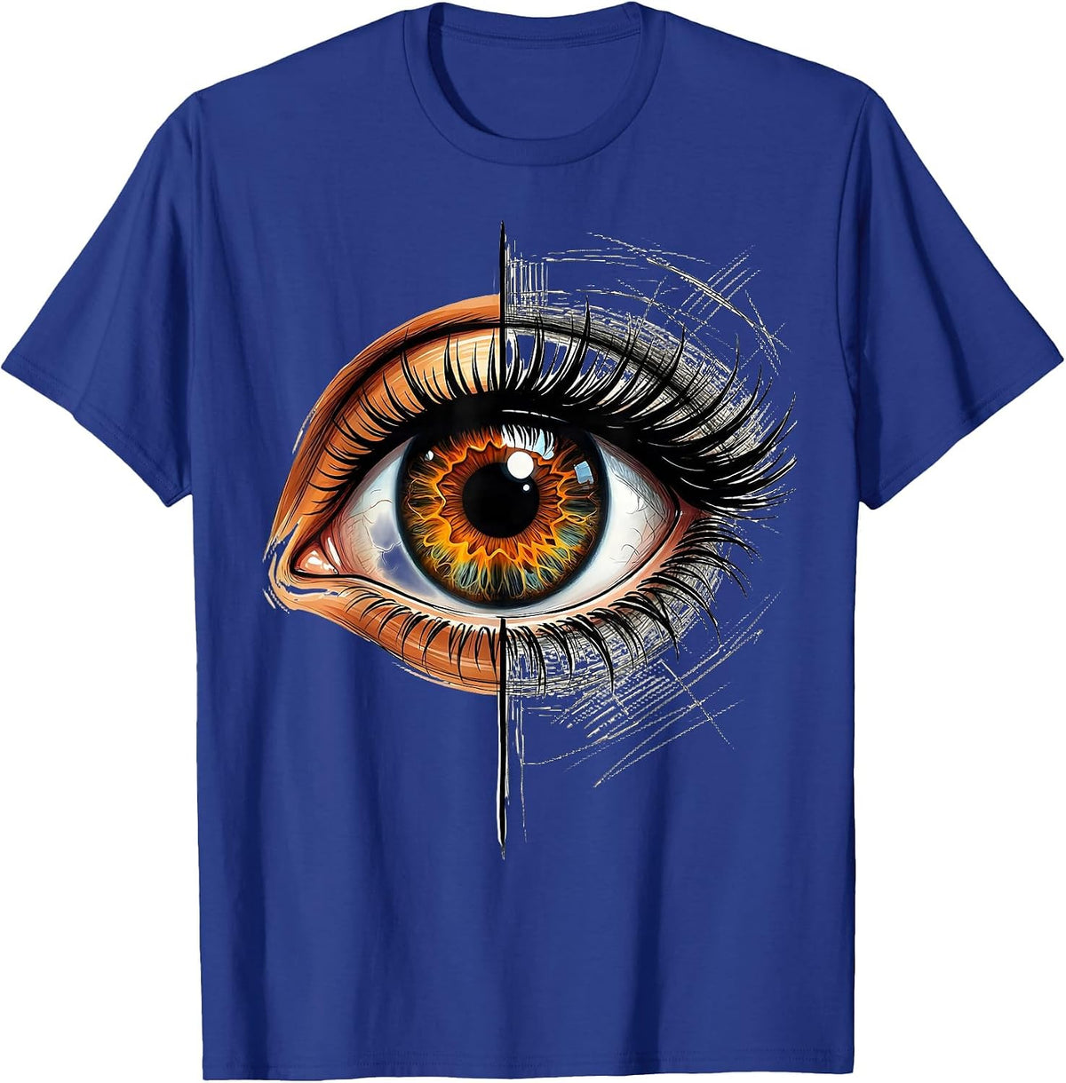 Men's Art Teacher Half Realistic Half Sketch Eye Design T-Shirt - Royal Blue