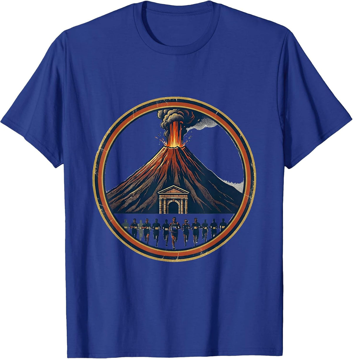 Sealed Pompeii Volcano Fun Run Race Badge Emblem T-Shirt - Royal Blue
