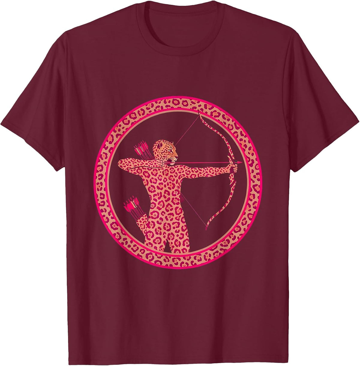 Men's Pink Camo Archer Drawing Bow and Quiver T-Shirt - Burgundy