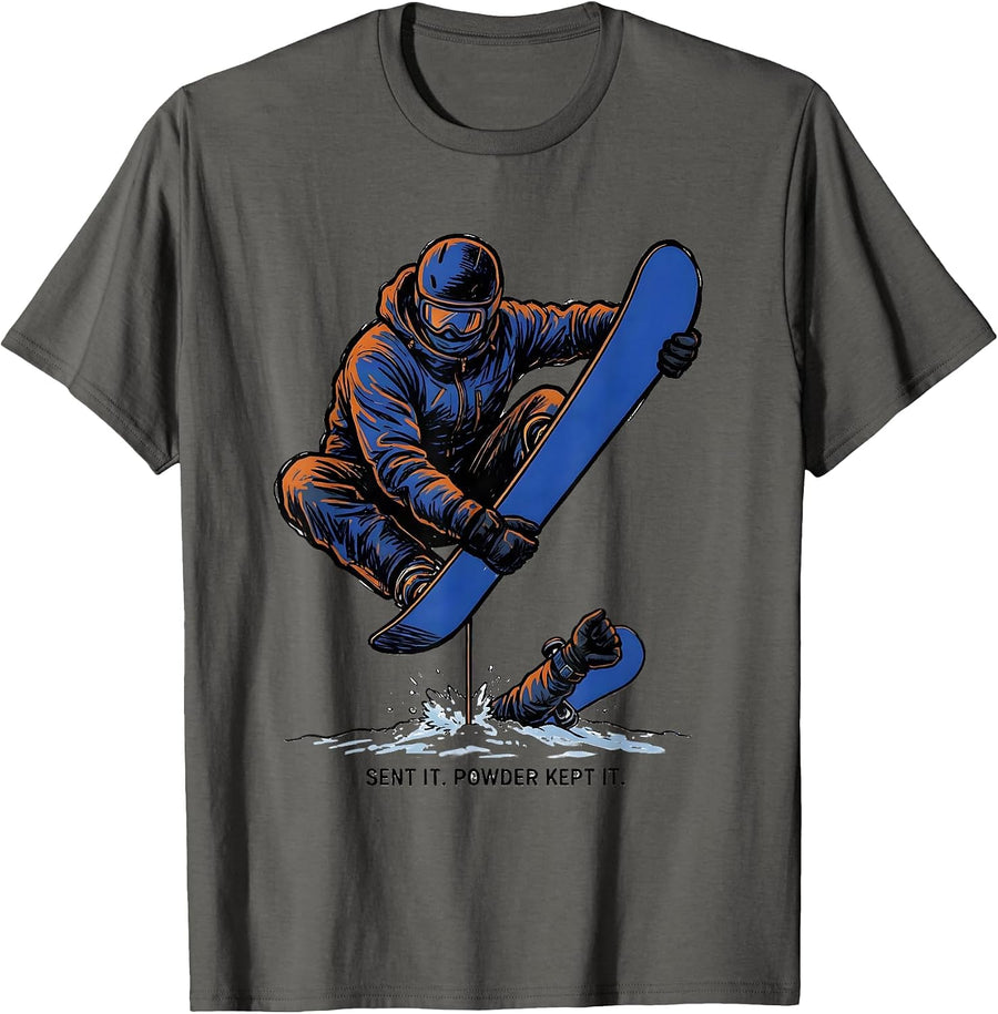 Sent It Powder Kept It Funny Snowboarder Humor Vintage T-Shirt - Asphalt Grey