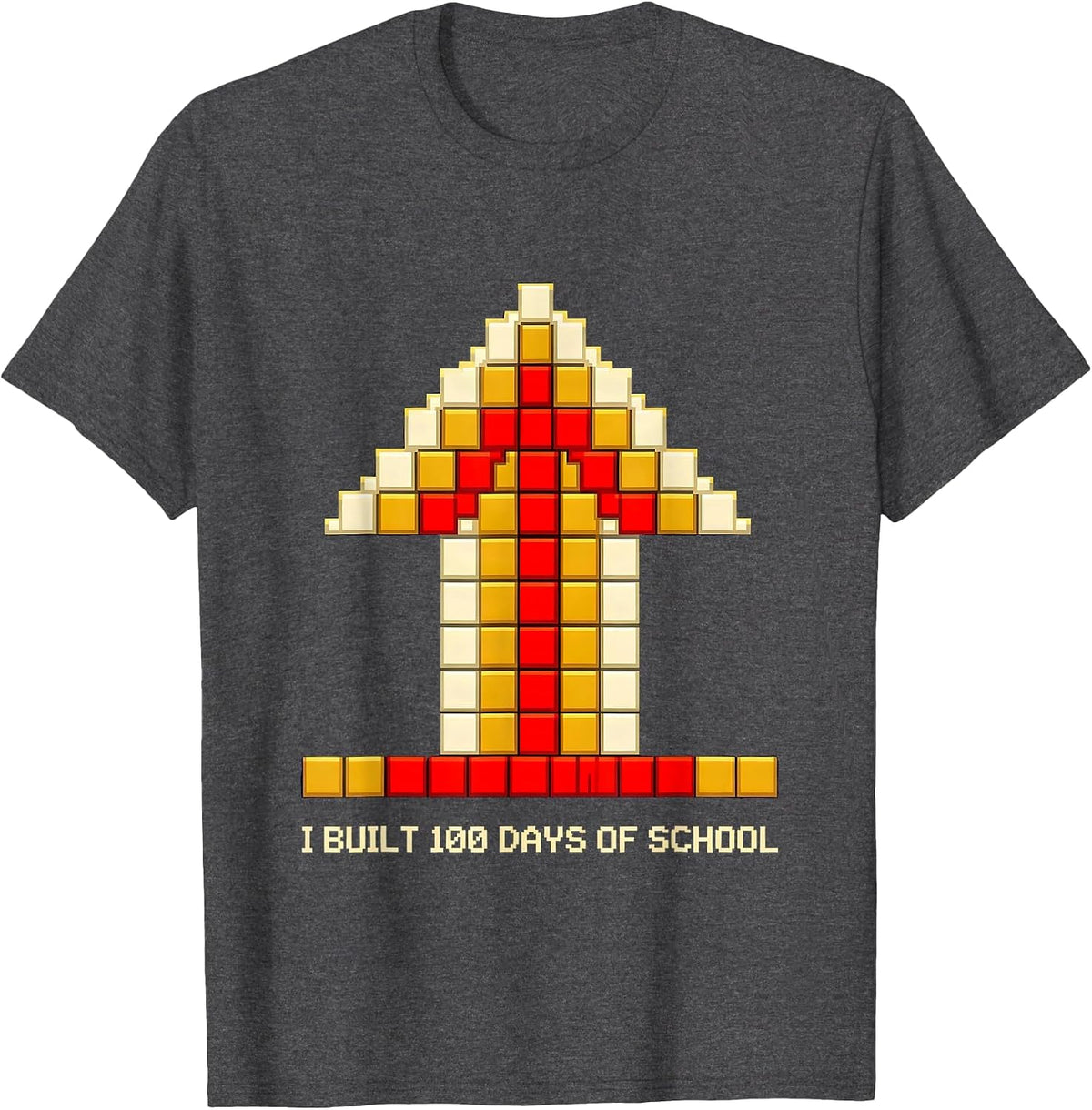 Men's I Built 100 Days of School Pixel Art Kids School Celebration T-Shirt - Dark Heather Grey