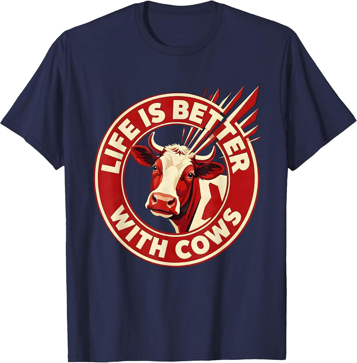 Life Is Better With Cows Farmer Design T-Shirt - Navy Blue
