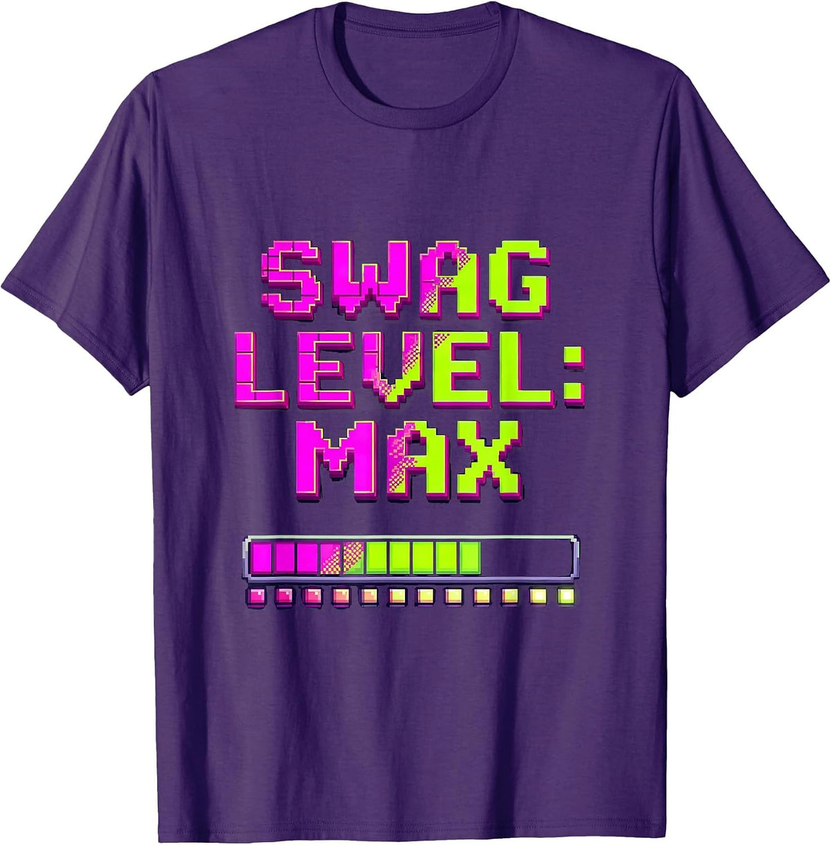 Men's Swag Level: MAX Pixel Art Y2K Streetwear Trendy T-Shirt - Purple