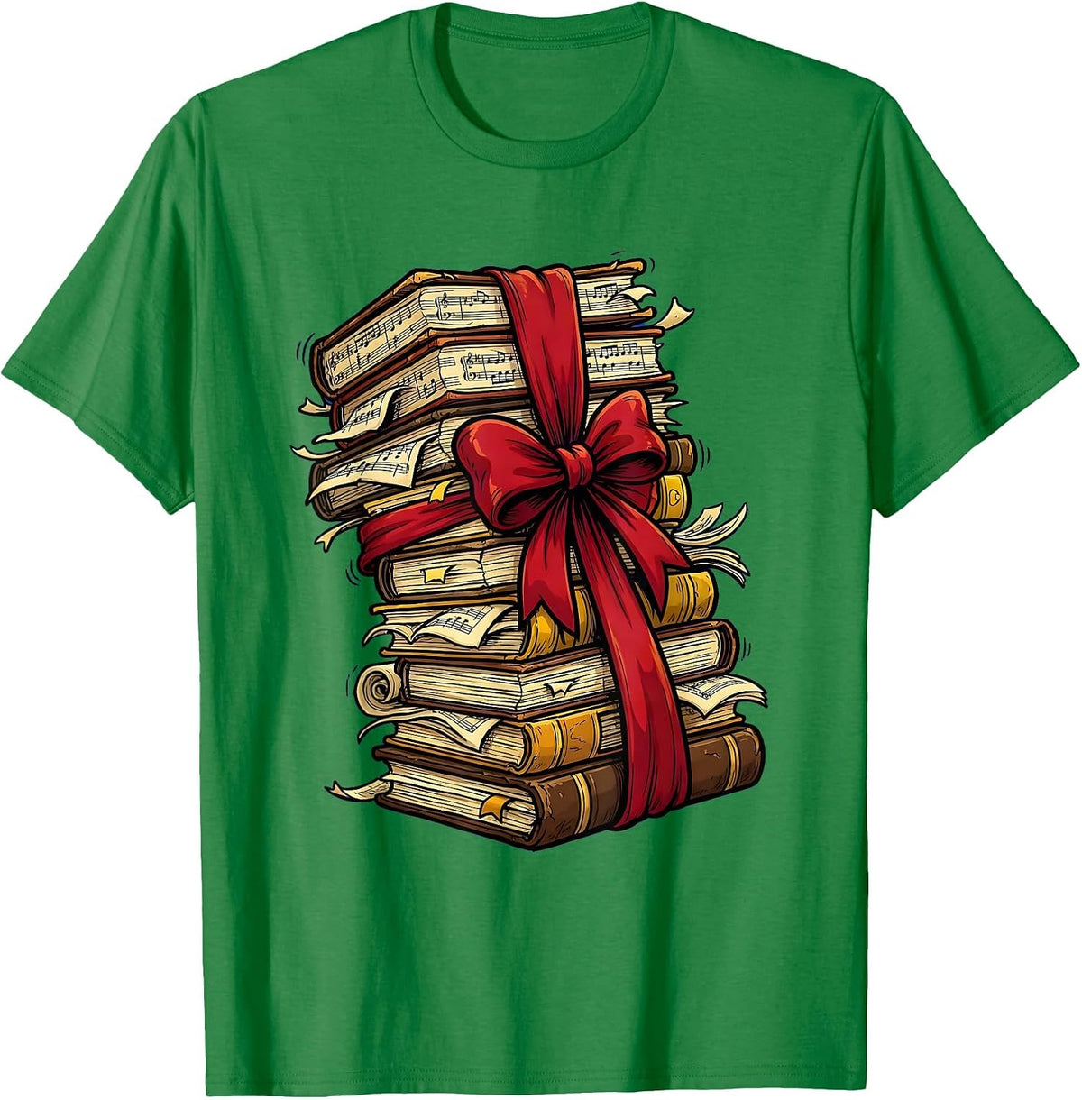 Men's Music Teacher Sheet Music Stack Graphic T-Shirt - Kelly Green