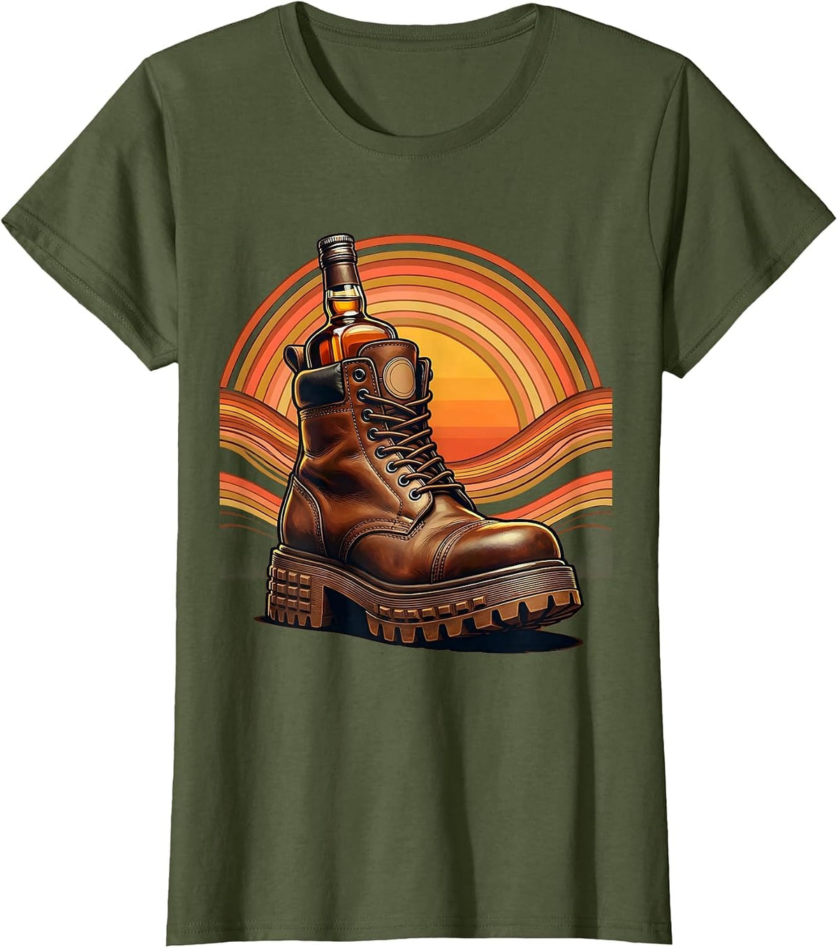 Women's Whiskey Lover Labor Day Worker Boot Graphic T-Shirt - Olive Green