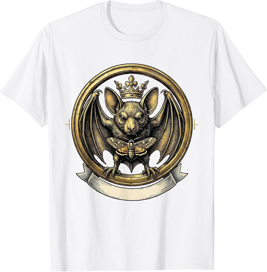 Men's Vintage Bat Emblem Bat Lover Halloween Nature Illustration T-Shirt - White