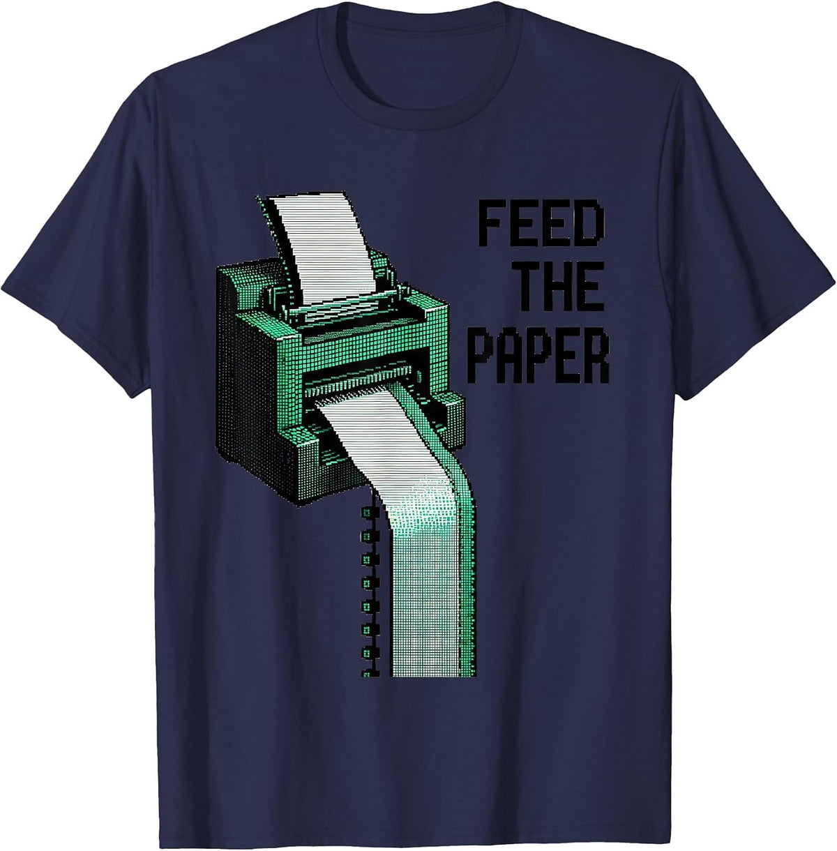 Men's Feed The Paper Pixel Art 80s 90s Nostalgia Humor T-Shirt - Navy Blue