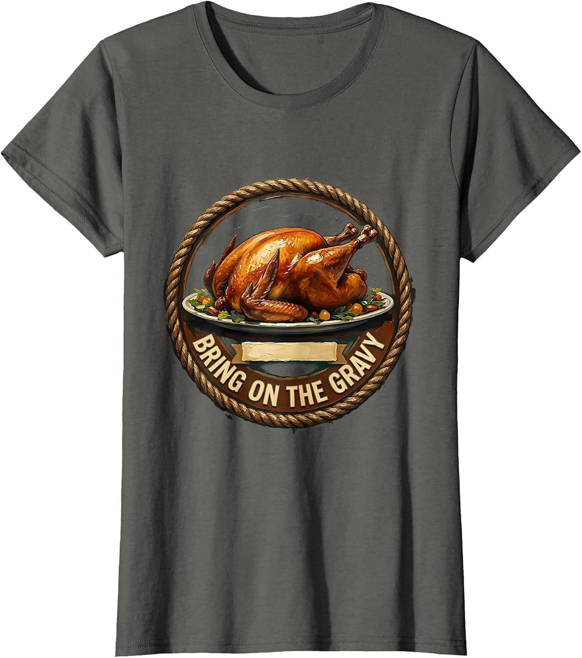 Women's Bring on the Gravy Thanksgiving Design T-Shirt - Asphalt Grey