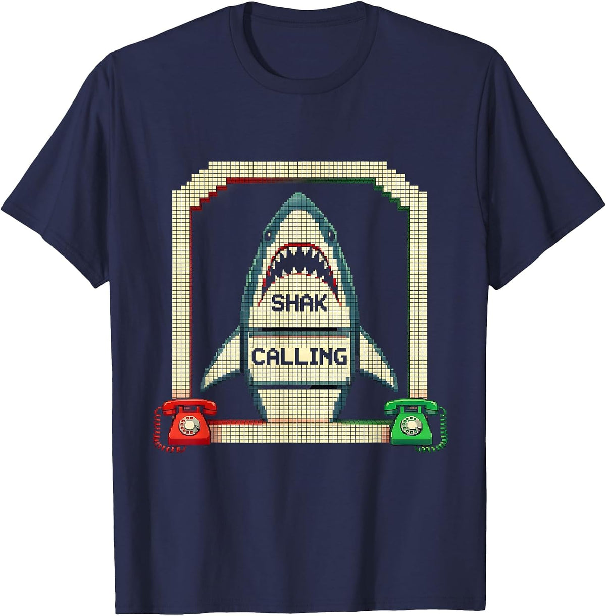 Men's Shak Calling Pixel Art Absurdist Internet Meme Humor T-Shirt - Navy Blue