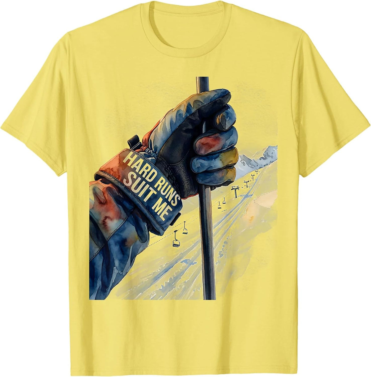 Men's Hard Runs Suit Me Funny Ski Snowboard Winter Sports Humor T-Shirt - Lemon Yellow
