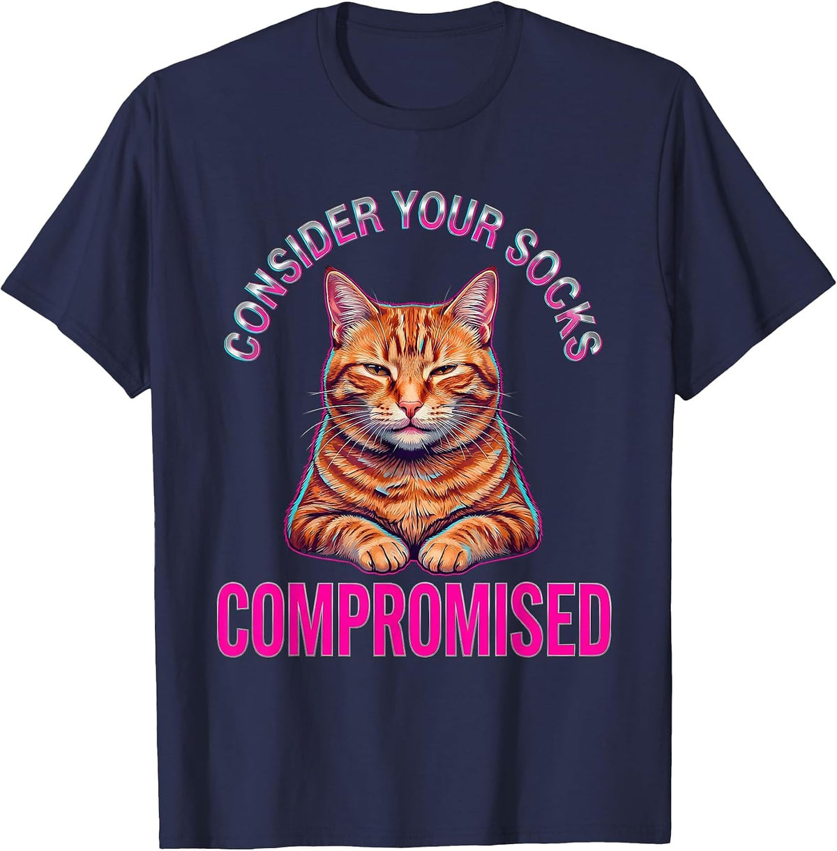 Consider Your Socks Compromised Vaporwave Y2K Cat Meme Humor T-Shirt - Navy Blue