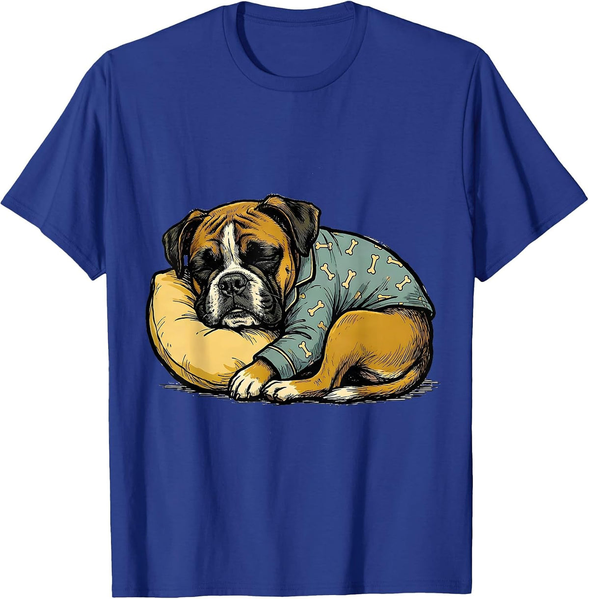 Men's Sleepy Boxer Dog Cozy Pajama Animal Lover T-Shirt - Royal Blue