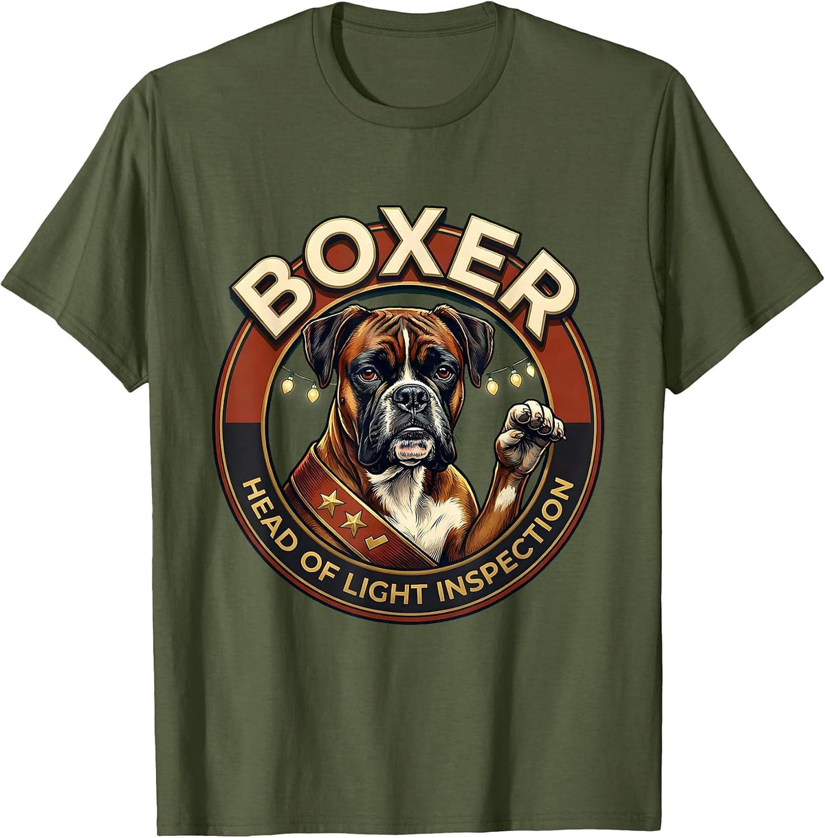 Men's Boxer, Head Of Light Inspection Funny Christmas Dog Breed T-Shirt - Olive Green