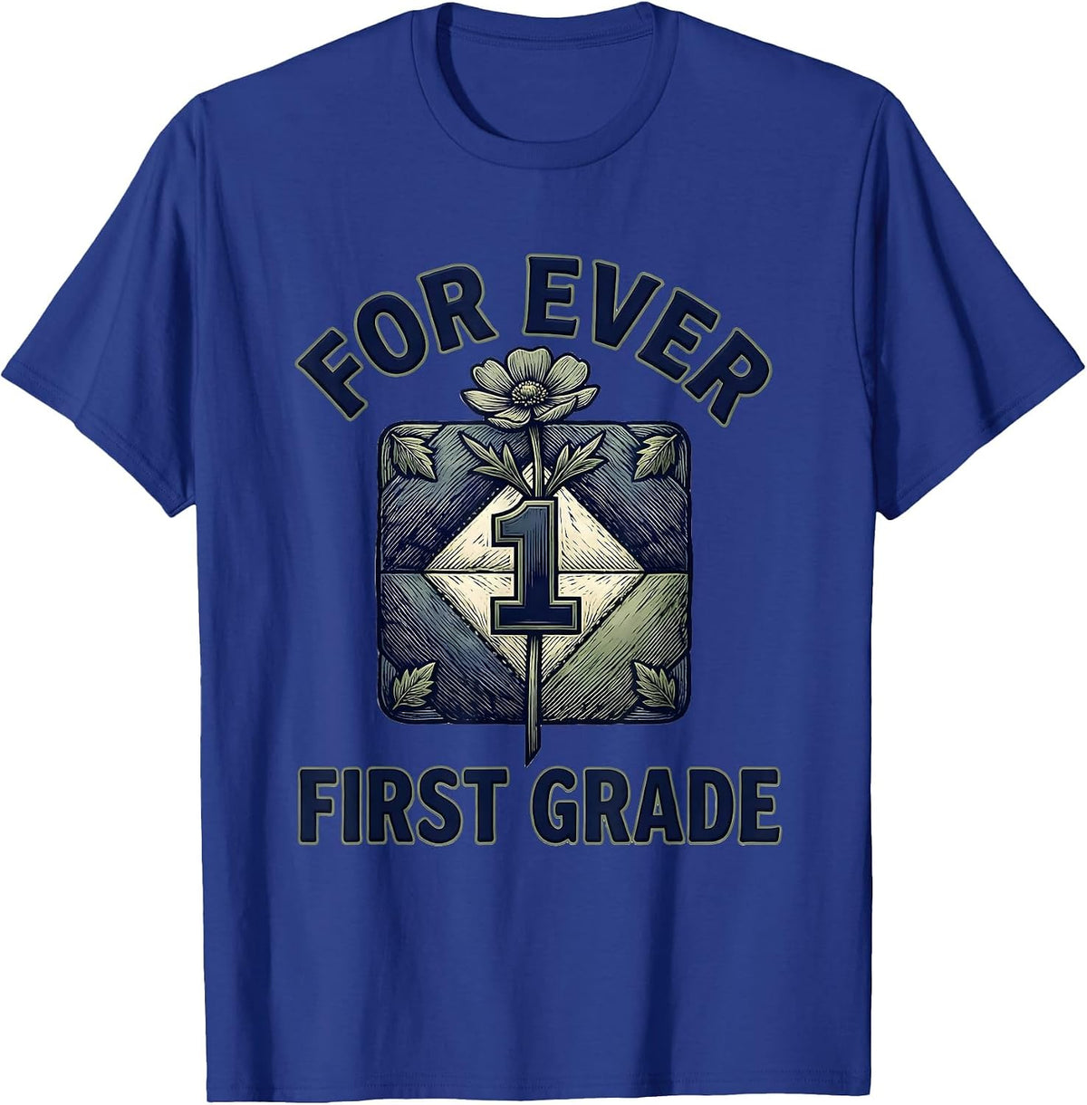 For Ever First Grade Retro Teacher Wildflower Back To School T-Shirt - Royal Blue