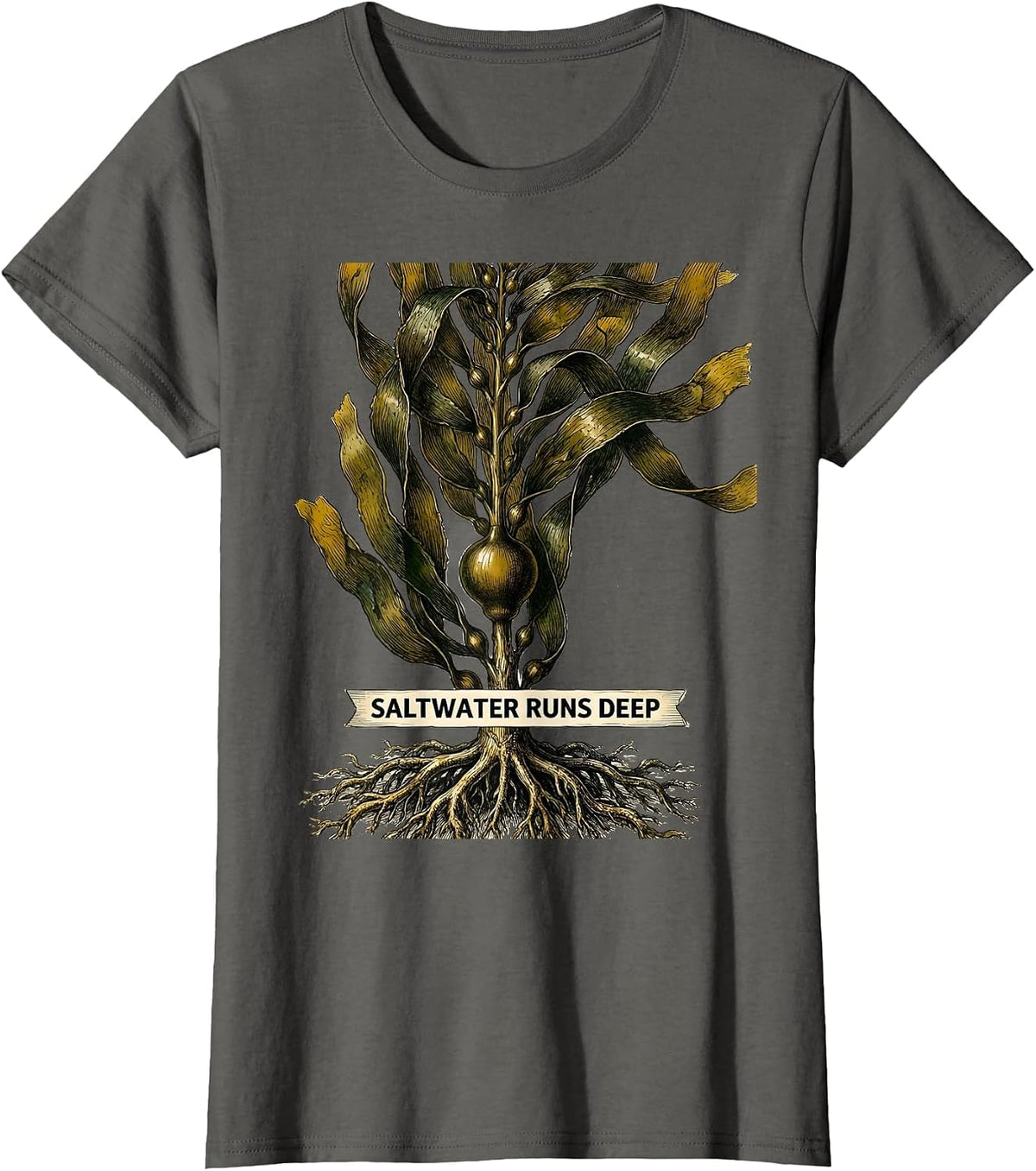 Women's Saltwater Runs Deep Sailor Graphic Design T-Shirt - Asphalt Grey