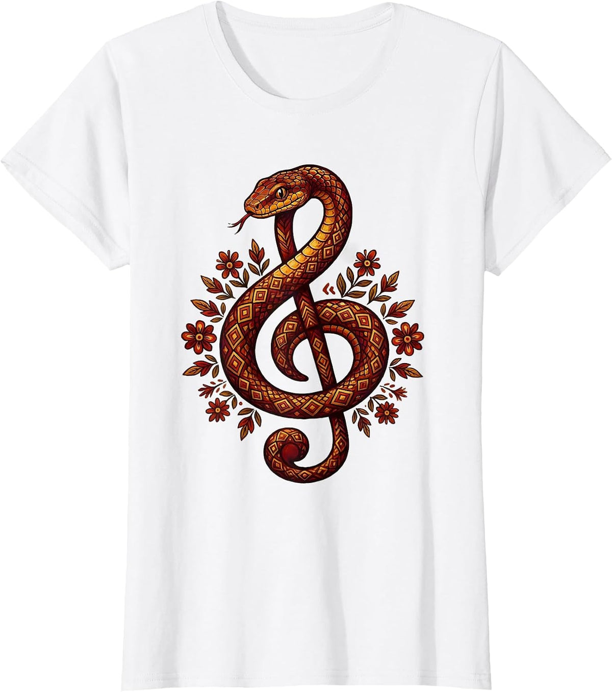 Treble Clef Snake Music Teacher Graphic T-Shirt - White