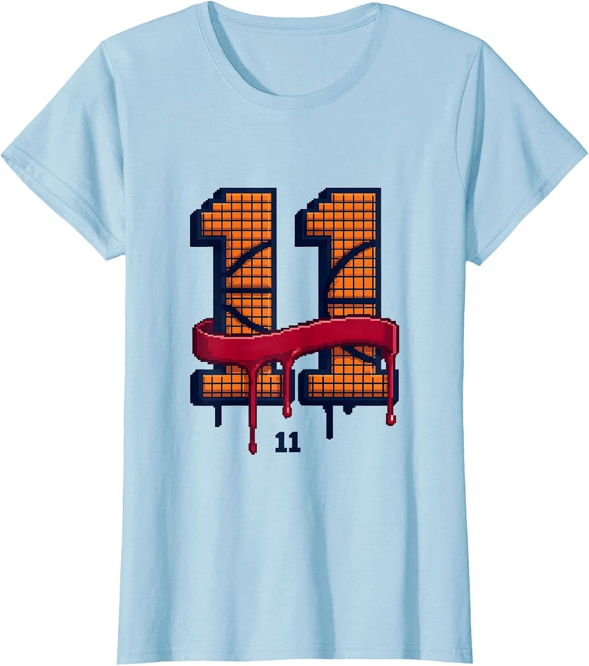 11 Pixel Art Baseball Birthday Boy Ice Cream Drip T-Shirt - Baby Blue